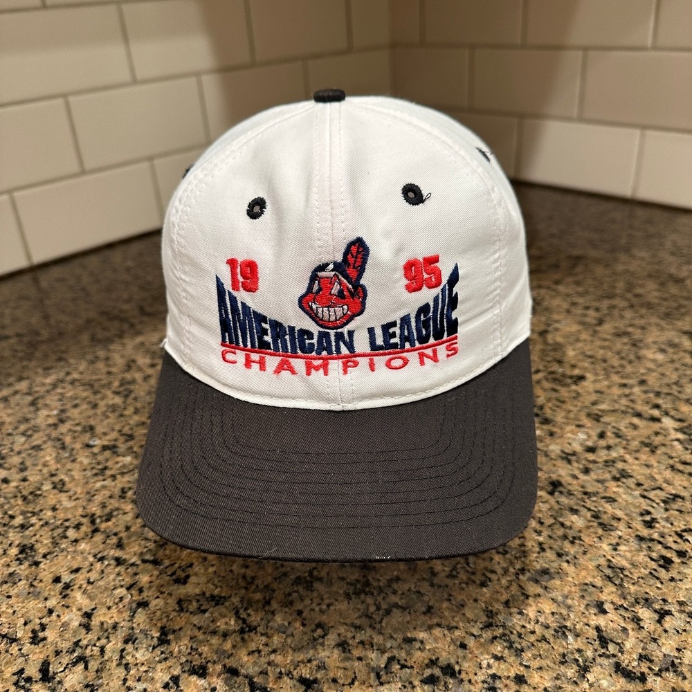 Vtg Cleveland Indians 1995 AL‎ Champions Chief Wahoo Logo 7 Hat Snapback White